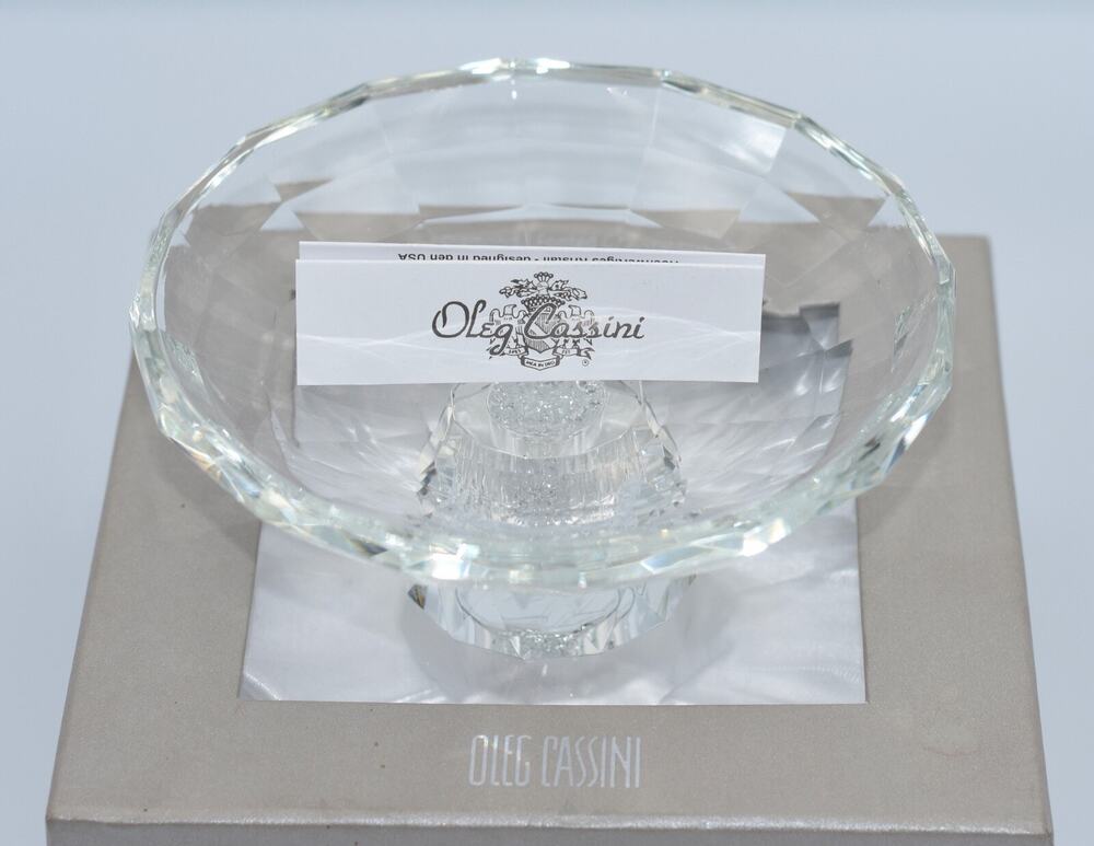 Oleg Cassini Crystal Preston Diamond Footed Trinket Candy Candle Dish 6" Plate